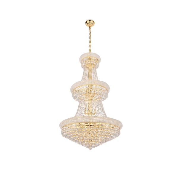 Timeless Home 30 in. L x 30 in. W x 50 in. H 32-Light Gold Transitional Chandelier with Clear Crystal