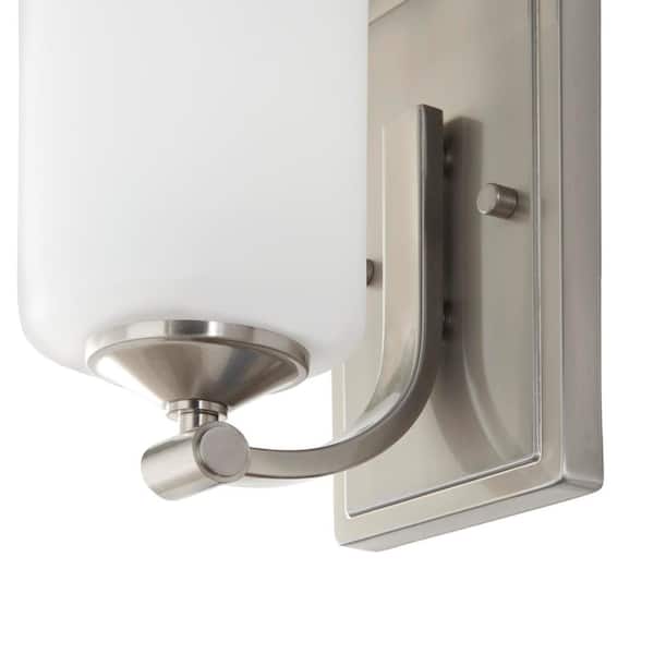 1-Light Brushed Nickel Wall Sconce with Frosted Opal Glass Shade