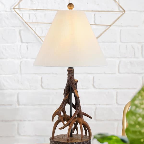 Cabell 26 in. Brown/White Farmhouse Rustic Iron LED Table Lamp