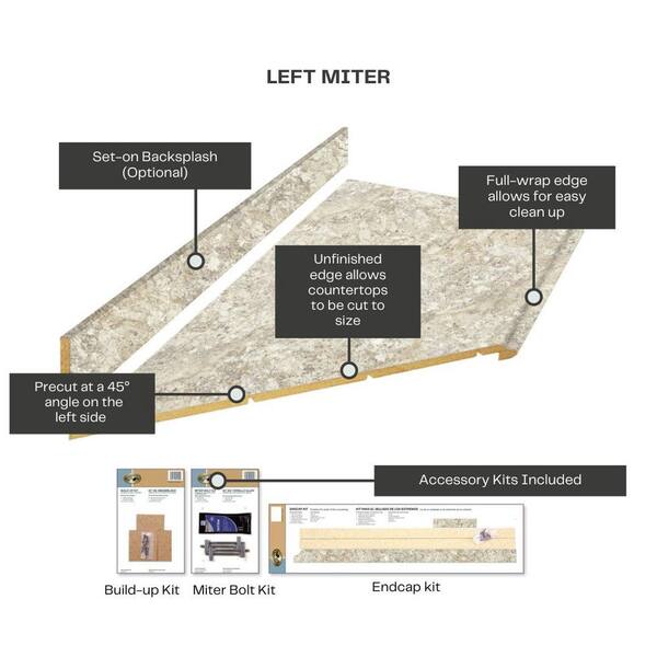Wilsonart 8 ft. Left Miter Laminate Countertop Kit Included in Spring Carnival Granite with Full Wrap Ogee Edge