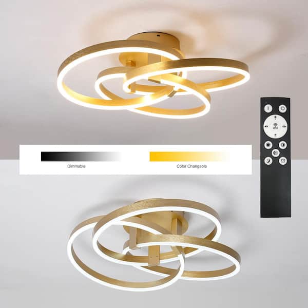 24 in. 3-Light Gold Dimmable Integrated LED Semi-Flush Mount