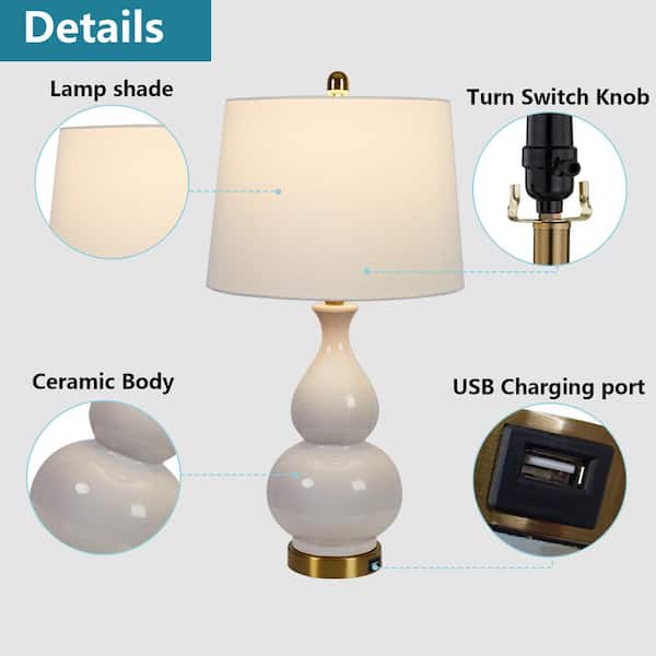 Sacramento 26 .75 in. White Table Lamp Set with USB (Set of 2)