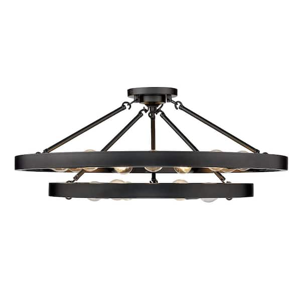 Castile 32 in. 15-Light Matte Black Semi-Flush Mount