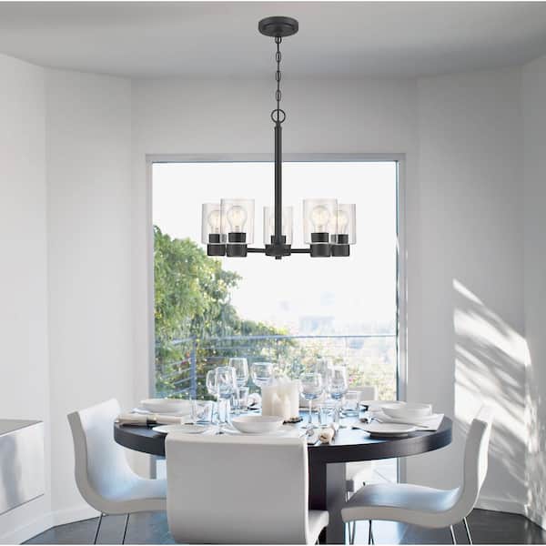 Sylvestre 5-Lights Matte Black Chandelier with Clear Glass