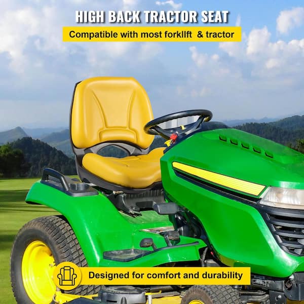 Universal Tractor Seat Industrial High Back PVC Lawn & Garden Mower Seat Replacement Steel Frame Forklift Seat in Yellow