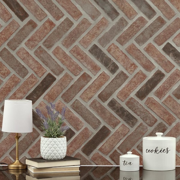 Noble Red Clay 12.5 in. x 25.5 in. Brick Herringbone Mosaic Floor and Wall Tile (8.7 sq. ft./Case)