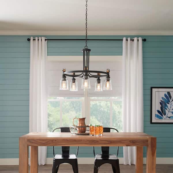 Knollwood 30 in. 5-Light Black Bronze with Brass Accents Industrial Round Chandelier for Kitchens Bulbs Included