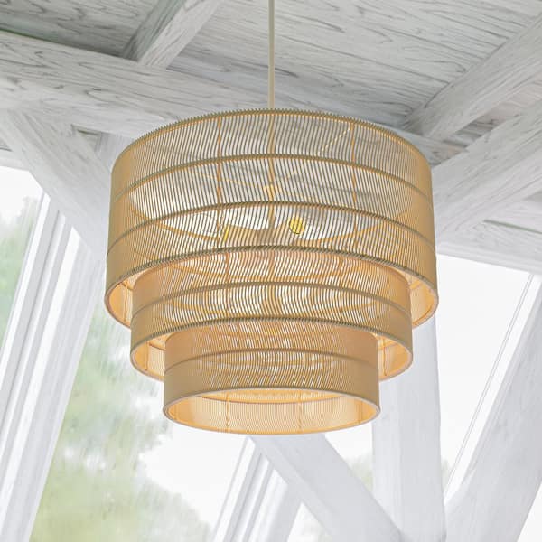 Sessions 5-Light Brown Tiered Rattan Pendant