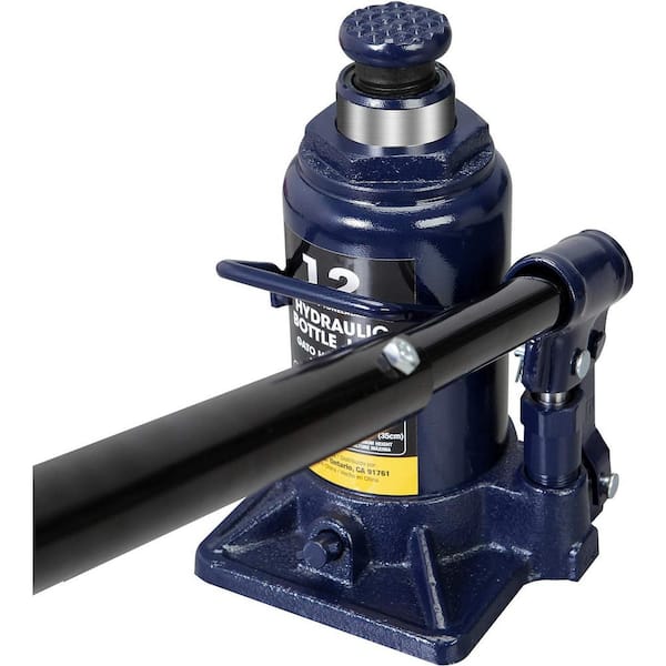 12-Ton Low Profile Hydraulic Welded Heavy Duty Bottle Jack, Blue