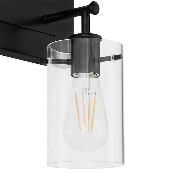 Regan 21 in. 3-Light Matte Black Bathroom Vanity Light with Clear Glass Shades