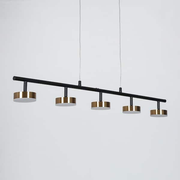 35.5 in. 5-Light Black Integrated LED Pendant Light, Farmhouse Modern Linear Chandelier, Brass DIY Island Pendant Light