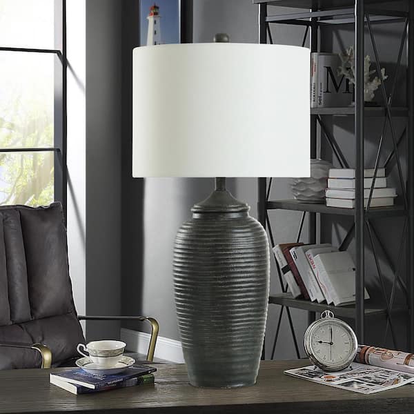 Charlotte 32 in. Matte Black, Off-White Urn Task and Reading Table Lamp for Living Room with White Linen Shade