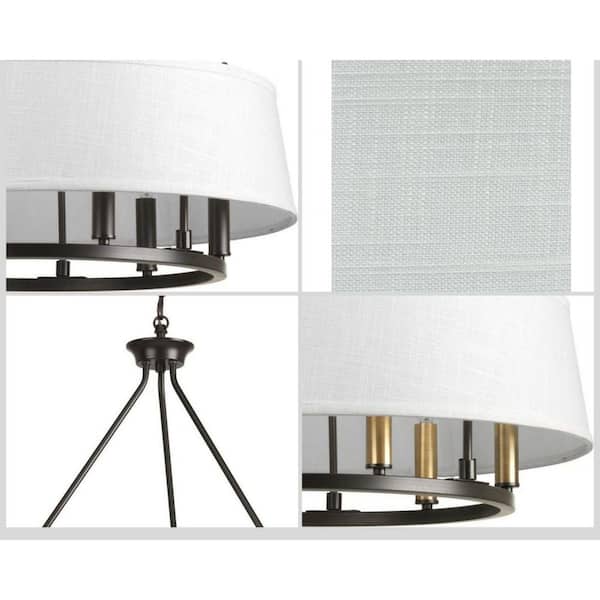 Cherish Collection 6-Light Antique Bronze White Linen Shade Coastal Chandelier Light