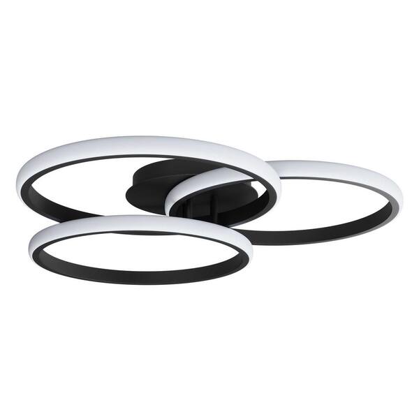 21.65 in. 3-Light Modern Black 40-Watt LED Semi-Flush Mount 3 Rings Circle Close to Ceiling Light Fixture