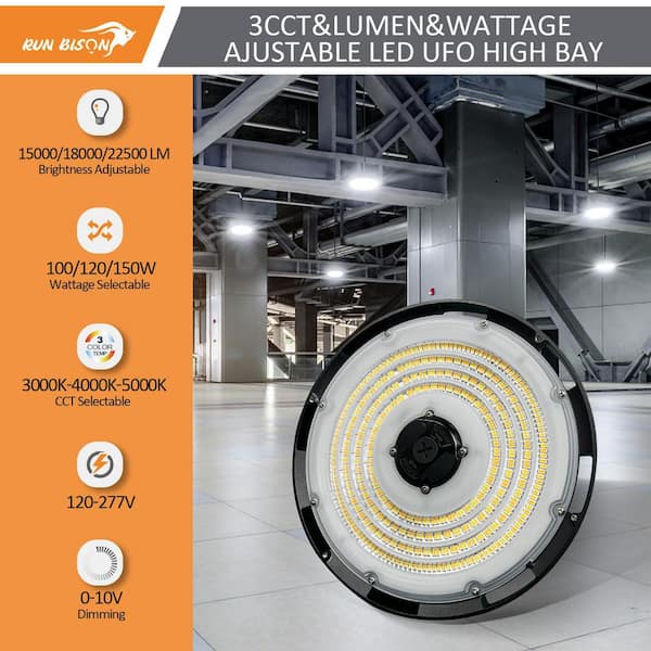 8-Pack 10.24in. Integrated UFO LED High Bay Light Fixture LED Commercial lighting, up to 22500 Lumen, 0-10V Dimmable