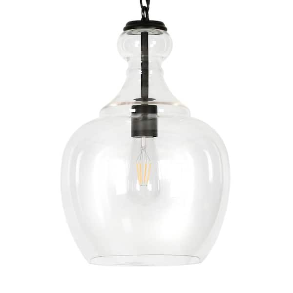 Verona 1-Light Blackened Bronze Pendant with Clear Glass Shade