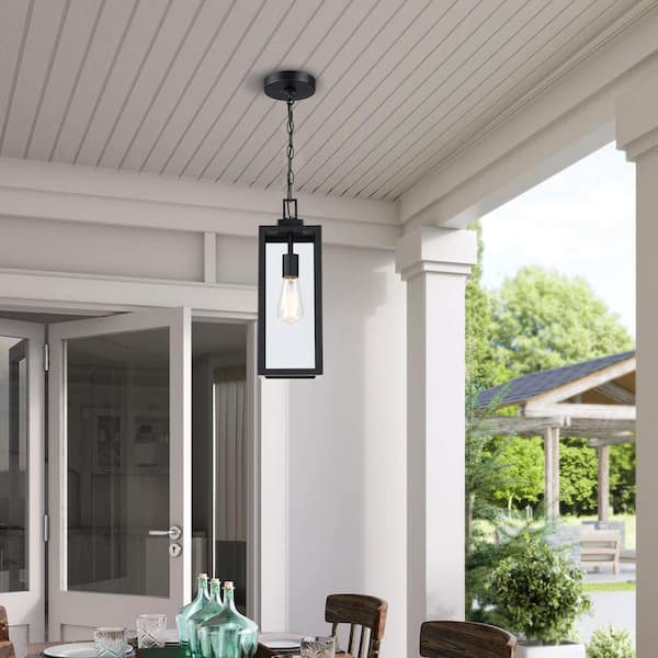 Alfa 1-Light Matte Black Outdoor Hanging Lantern Pendant Light with Clear Glass