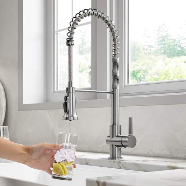 Britt 2-in-1 Commercial Style Pull-Down Single Handle Water Filter Kitchen Faucet in Spot Free Stainless Steel