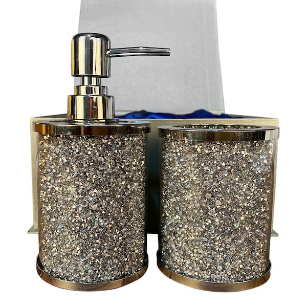 Ambrose Exquisite Silver 2-Piece Soap Dispenser and Toothbrush Holder in Gift Box