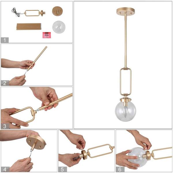 Modern Globe Island Pendant Light Naomi 1-Light Brass Gold Round Chandelier Pendant Light with Clear Glass Shade