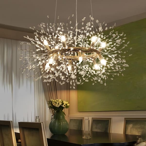 Calzada Decor 12-Light Gold Dandelion Firework Chandelier, Round Pendant Ceiling Lighting