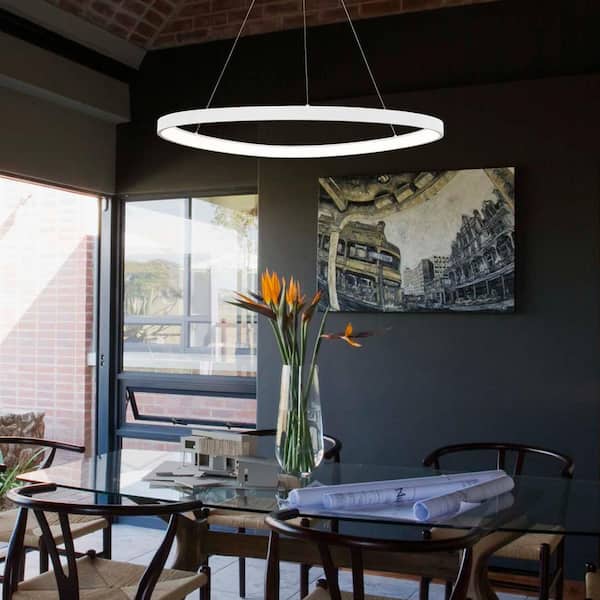 48-Watt 1-Light White Aluminum Dimmable Integrated LED Pendant Light