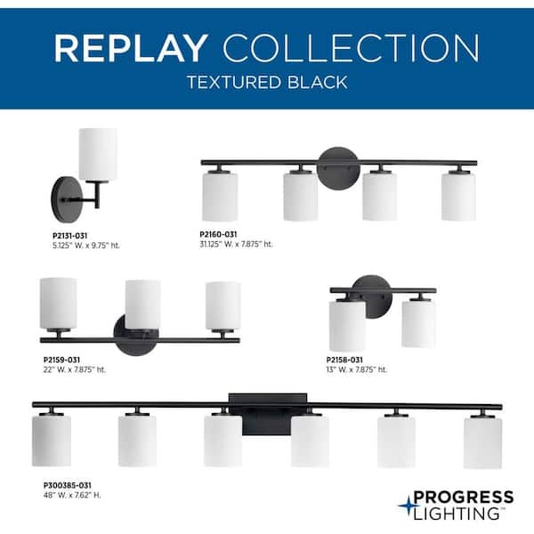 Replay Collection 5-1/4 in. 1-Light Black Etched White Glass Modern Bathroom Vanity Wall Light