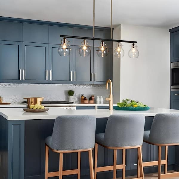 38 in. Large 5-Light Modern Black Island Chandelier, DIY Globe Pendant Light, Farmhouse Brass Dining Room Chandelier