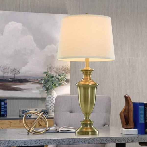 30 in. Table Lamp - Mercury Glass Finish - Off-White Hardback Fabric Shade