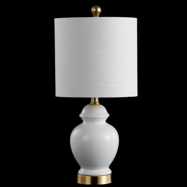 Perry 20 in. White/Brass Gold Ceramic/Metal LED Table Lamp