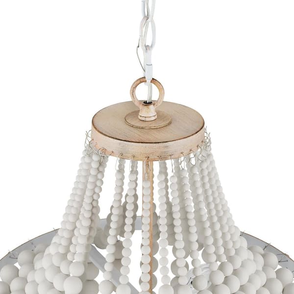 Cayman 3-Light Faux Wood Chandelier Light Fixture with White Beaded Shade