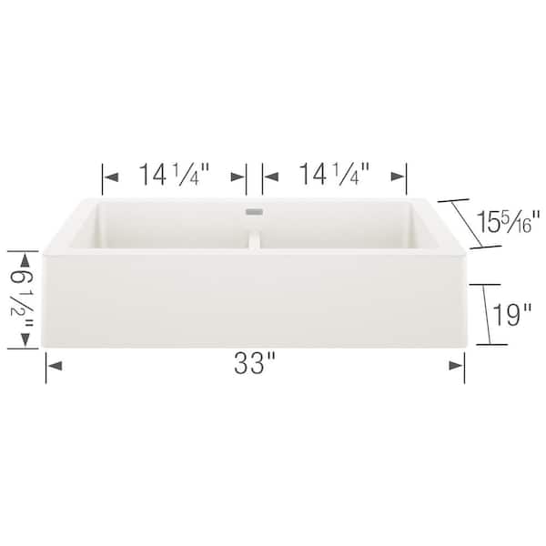 VINTERA White Granite Composite 33 in. 50/50 Double Bowl Farmhouse Apron Kitchen Sink