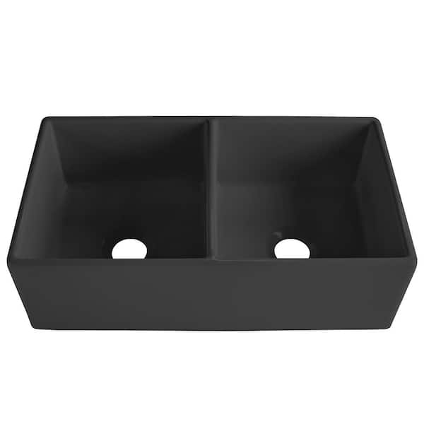 Bradstreet II 33 in. Undermount Farmhouse Double Bowl Matte Black Fireclay Kitchen Sink