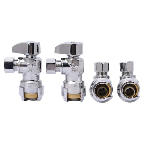 1/2 in. Push-to-Connect x 3/8 in. OD Compression Chrome-Plated Brass Quarter-Turn Angle Stop Valve Pro Pack (4-Pack)