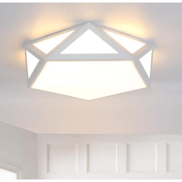Modern 16 in. 1-Light White 3-Tone Light Ceiling Light Hollow Design Ceiling Lighting Integrated LED Flush Mount