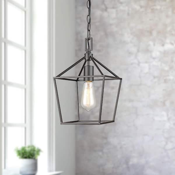 Weyburn 1-Light Bronze Farmhouse Mini Pendant Light Fixture with Caged Metal Shade