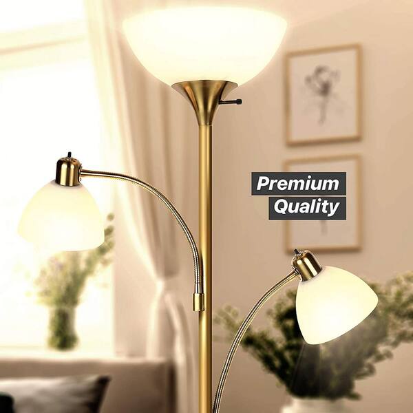 Sky Dome Double 72 in. Brass LED Torchiere Floor Lamp with 2 Adjustable Arms