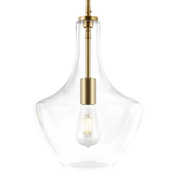 Sienna 1-Light Brushed Brass/Clear Pendant with Glass Shade
