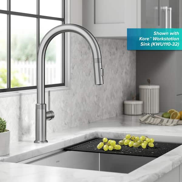 Oletto Modern Industrial Pull-Down Single Handle Kitchen Faucet in Spot Free Stainless Steel
