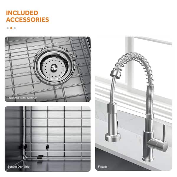Professional 27 in All-in-One Farmhouse/Apron-Front 16G Stainless Steel Single Bowl Kitchen Sink with Spring Neck Faucet