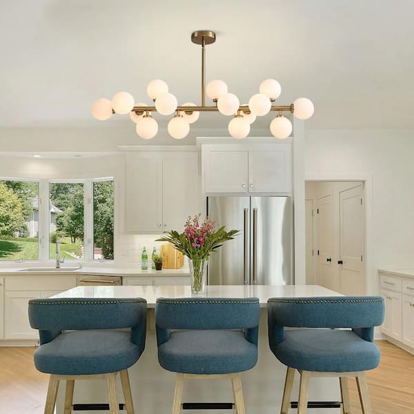 42 in. 16-Light Mid-Central Gold Chandelier Modern Kitchen Island Rectangle Linear Dining Room Light Fixture