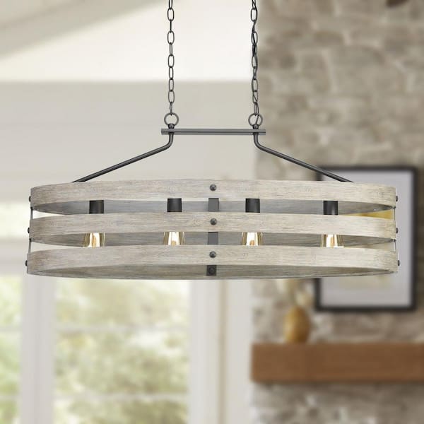 Gulliver Collection 38-1/2 in. Coastal 4-Light Graphite Coastal Linear Chandelier Light with Weathered Driftwood Frame