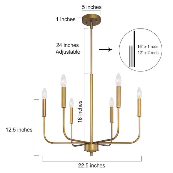 Modern Dark Gold Kitchen Linear Chandelier, 6-Light Farmhouse Antique Candlestick Ding Room Pendant Light Fixture
