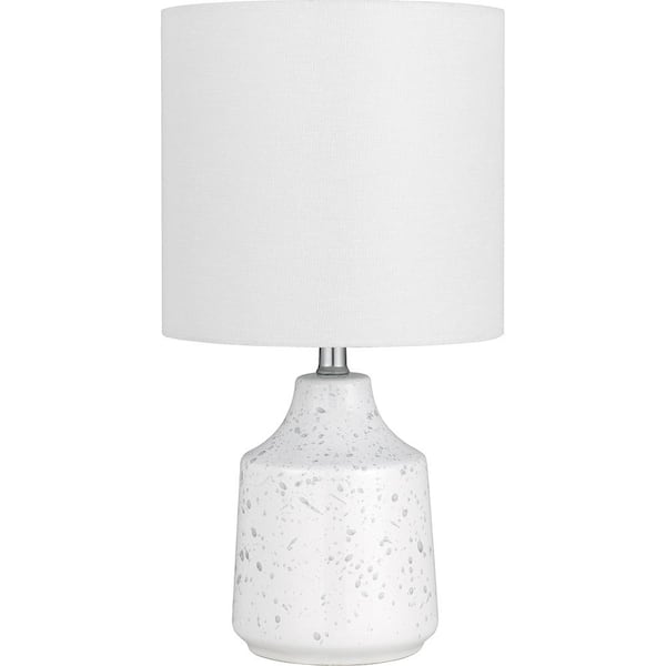 15 in. White Ceramic Table Lamp with Black Speckles and White Fabric Shade