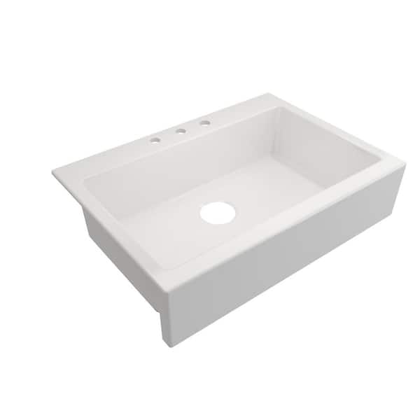 Farmhouse Apron-Front Fireclay 34 in. 3-Hole Single Bowl Kitchen Sink in White with Bottom Grid
