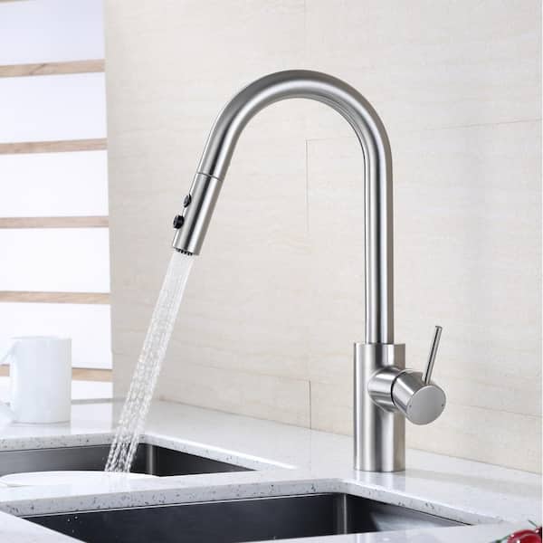 Single-Handle Pull-Down Sprayer Kitchen Faucet with 2-Function Sprayhead in Brushed Nickel