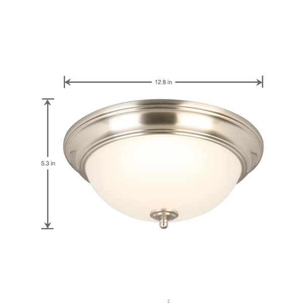 13 in. 180-Watt Equivalent Brushed Nickel Integrated LED Flush Mount with Frosted Glass Shade (2-Pack)