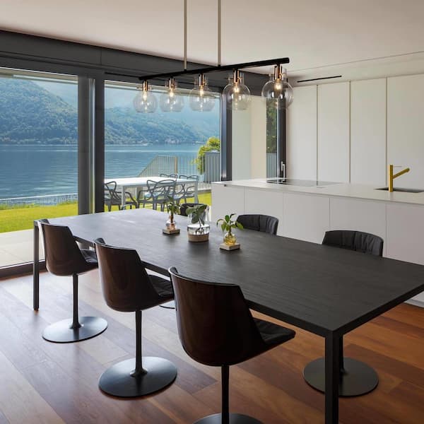 38 in. Large 5-Light Modern Black Island Chandelier, DIY Globe Pendant Light, Farmhouse Brass Dining Room Chandelier