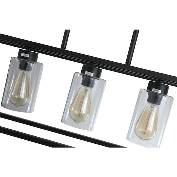 5 -Light Black Unique Statement Square Rectangle Chandelier With Glass Shade