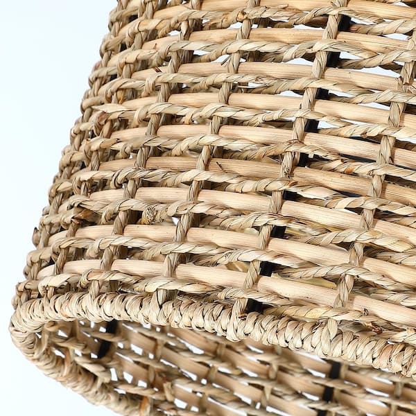 Seymour 13.6 in. 2-Light Black Canopy Rattan Drum Semi-Flush Mount Ceiling Light with Black Canopy